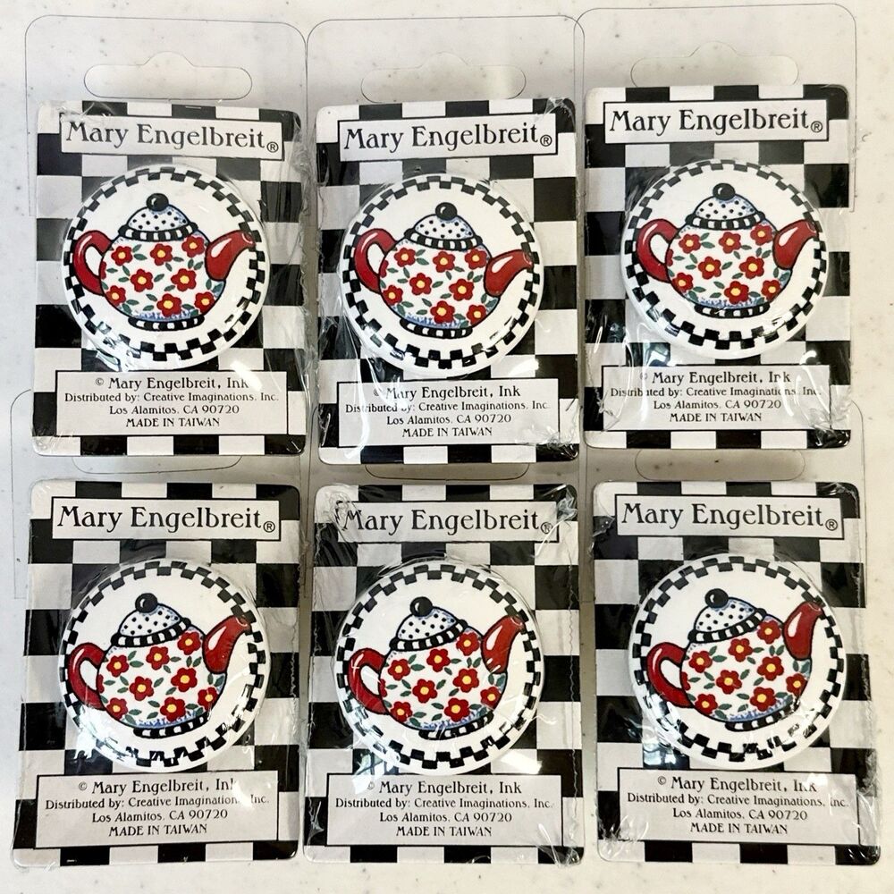 Mary Engelbreit Vintage Drawer Pulls Teapot Set Of 6 ‎ New In Original Packaging
